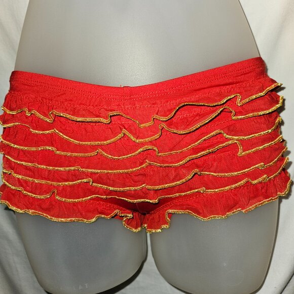 RED/GOLD NWT S/M Ruffled Rumba Botoy Shorts - Picture 2 of 15